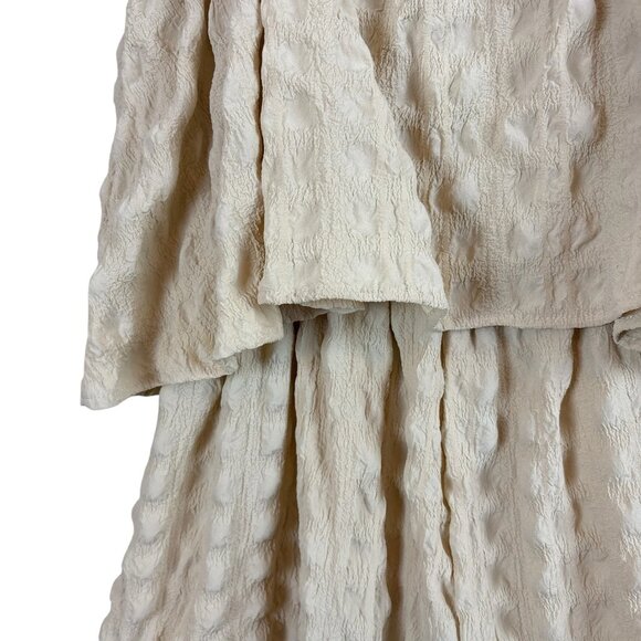 ASOS Seersucker Textured Ruffle Stretch Wide Leg Cocktail Jumpsuit Beige Size 6 - Picture 5 of 10